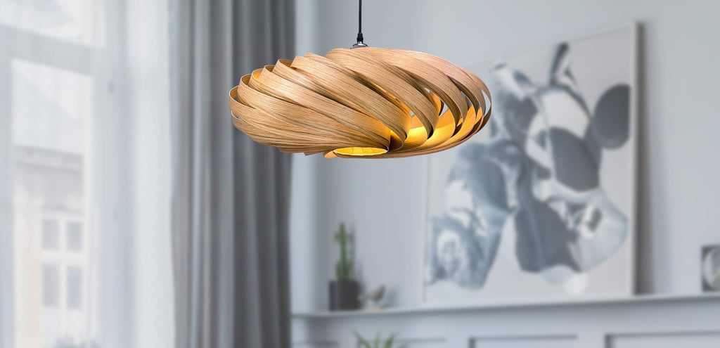 Handmade wooden lamps available in six different types of wood